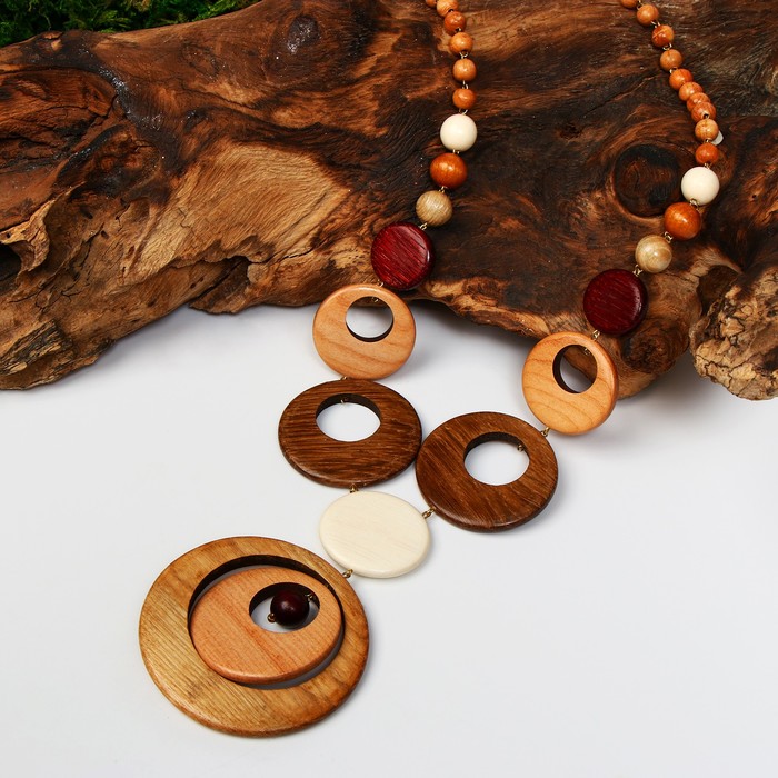 Кулон ручная работа, деревянный "Мираж короткий", цвет МИКС