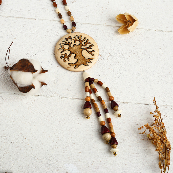 Кулон ручная работа, деревянный "Акация с подвеской", цвет МИКС