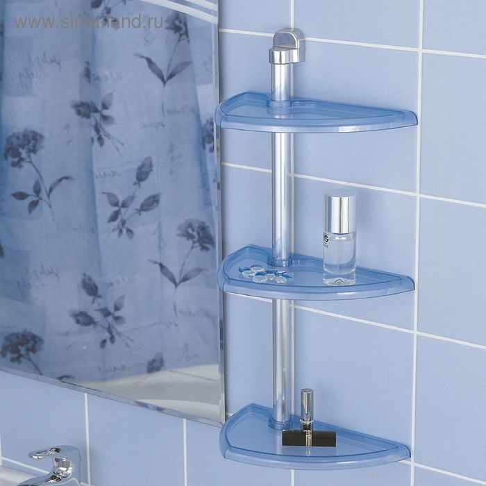 цена Полка для ванной настенная, 3 яруса, цвет прозрачно-голубой