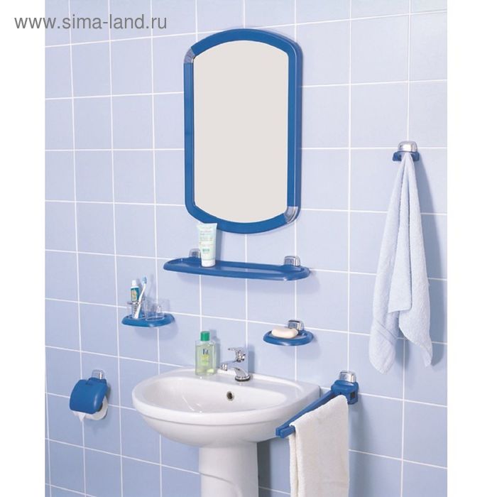 цена Комплект навесных аксессуаров для ванной и туалета, 7 предметов, цвет голубой