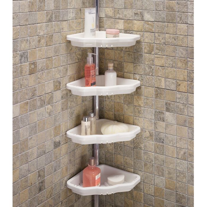 Полка угловая 4-х ярусная на телескопической алюминиевой трубке 135-260см, цвет белый