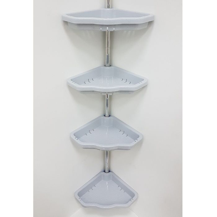 Полка угловая 4-х ярусная на телескопической алюминиевой трубке 135-260см, цвет серый