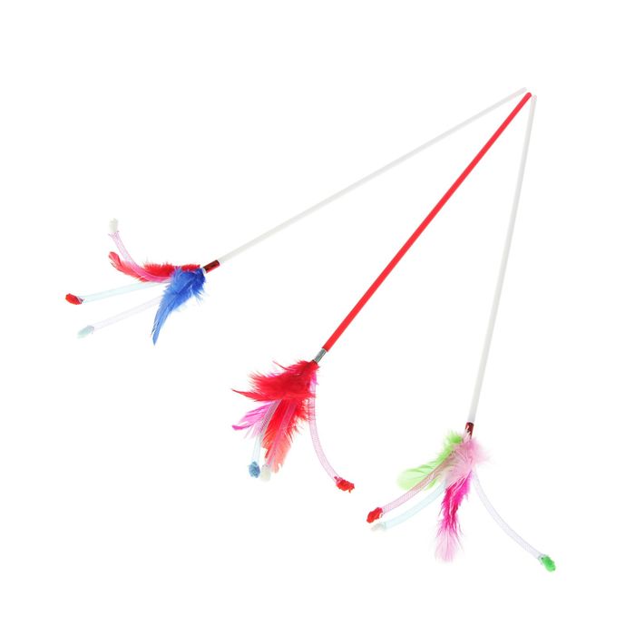 Дразнилка с пружинками и перьями, ручка 37 см, микс цветов