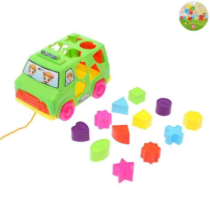 Каталка на верёвке «Автобус» с сортером, МИКС