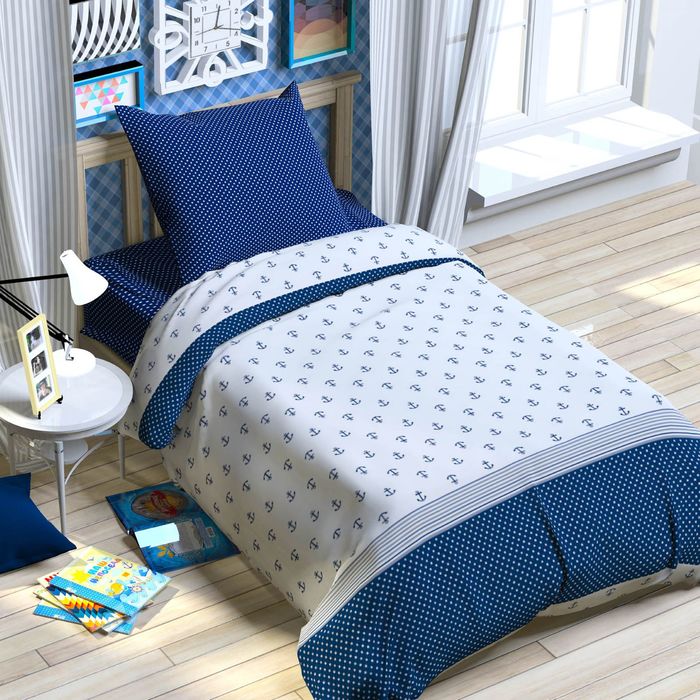 Постельное бельё "Этелька" Якоря 143х215 см, 150х214 см, 70х70 см, 100% хл, сатин