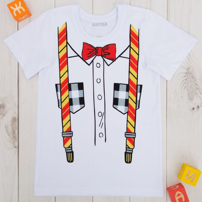 Футболка детская KAFTAN  "Подтяжки с красной бабочкой",   рост 98-104 см (30), 3-4 года
