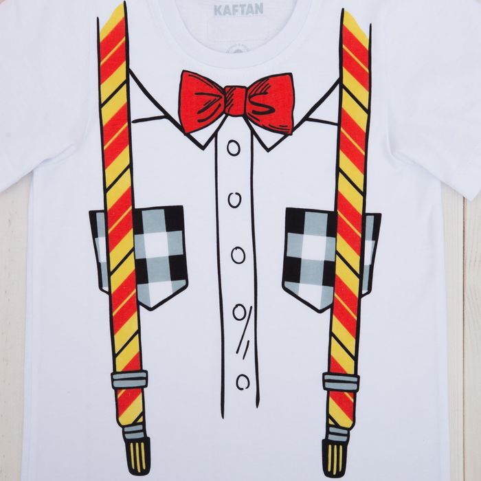 Футболка детская KAFTAN "Подтяжки с красной бабочкой", рост 98-104 см (30), 3-4 года