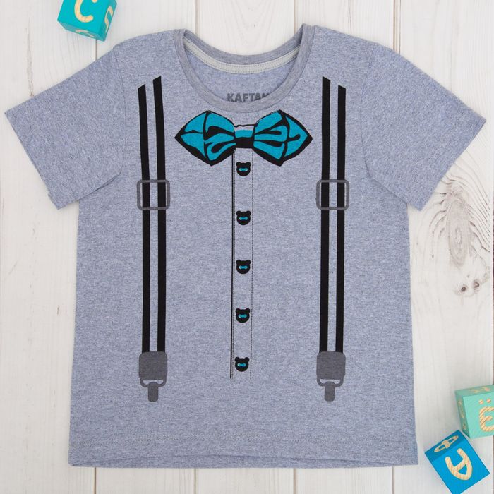Футболка детская KAFTAN "Подтяжки с синей бабочкой" рост 86-92 см (28), 1-2 года