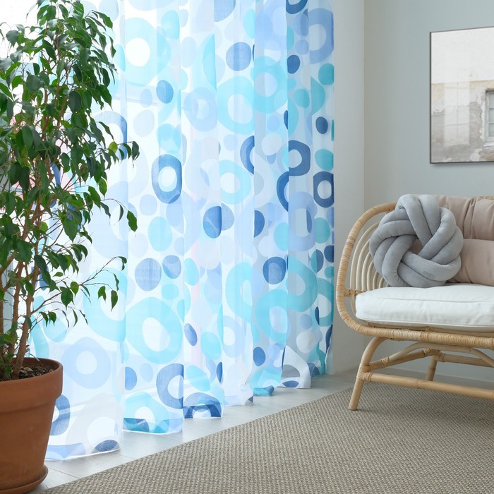 Тюль "Этель" Калейдоскоп (цвет голубой) без утяжелителя, ширина 250 см, высота 270 см
