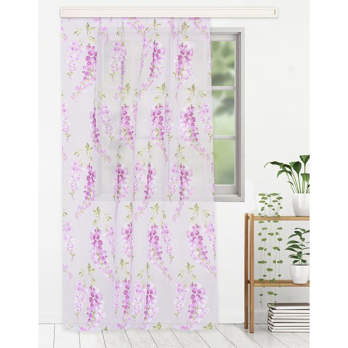 Тюль "Этель" Виноградная лоза (лиловый) без утяжелителя, ширина 250 см, высота 270 см