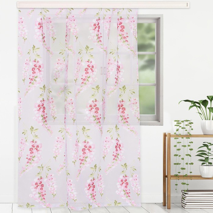 Тюль "Этель" Виноградная лоза (розовый) без утяжелителя, ширина 250 см, высота 270 см