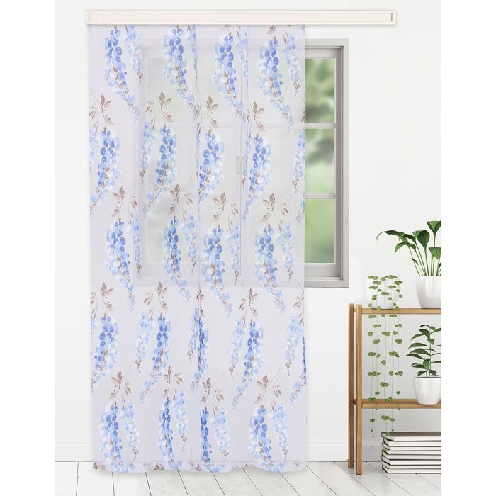 Тюль "Этель" Виноградная лоза (синий) без утяжелителя, ширина 250 см, высота 270 см