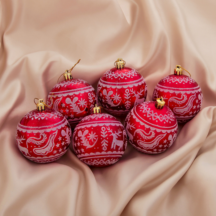 Новогодние шары "Зимний олень" (набор 6 шт.), красные