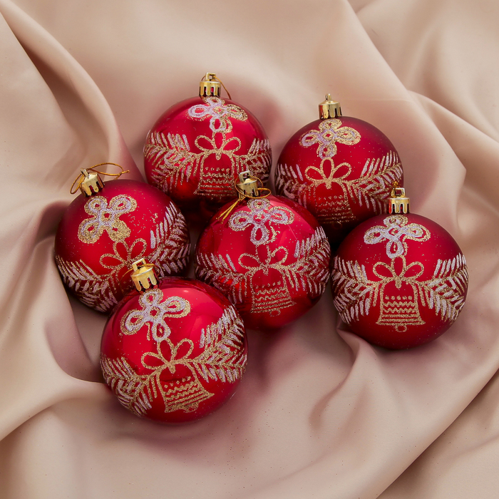 Новогодние шары "Колокольчик" (набор 6 шт.), красные