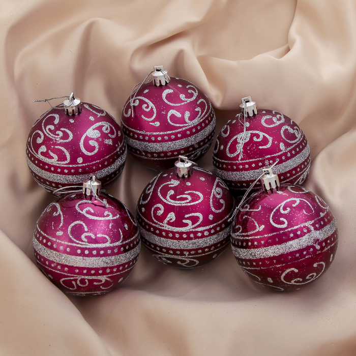 Новогодние шары "Метель" (набор 6 шт.), бордовые