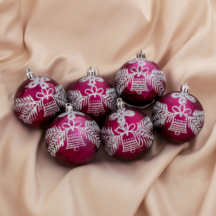 Новогодние шары "Колокольчик" (набор 6 шт.), бордовые