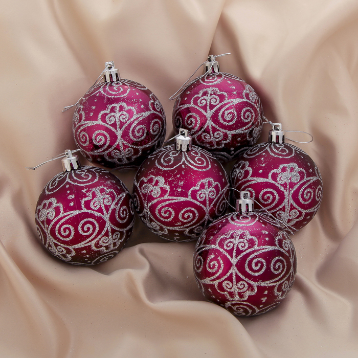 Новогодние шары "Узорные" (набор 6 шт.), бордовые