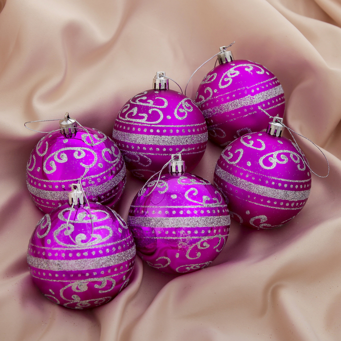 Новогодние шары "Метель" (набор 6 шт.), малиновые