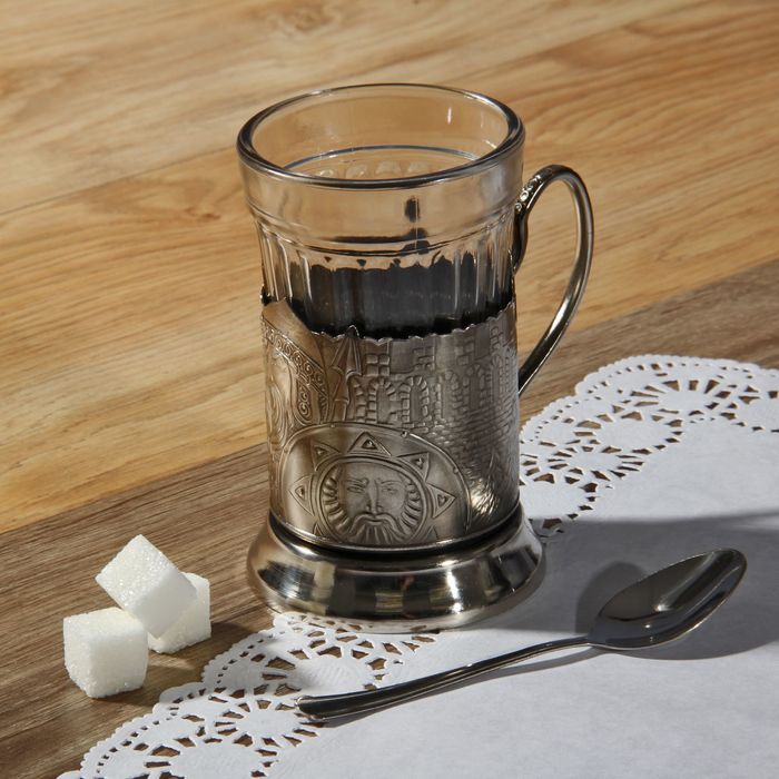 Подстаканник "Богатырская застава" никелированный, с чернением