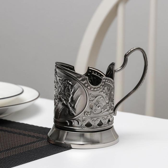 Подстаканник "Тройка" никелированный, с чернением