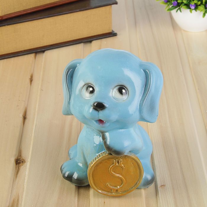 Копилка "Щенок с монетой" голубой, 20 см