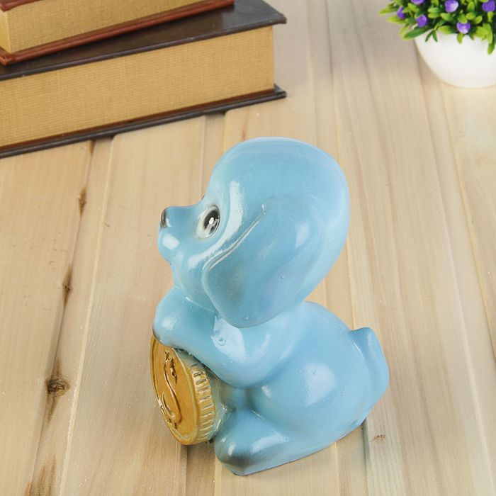 Копилка "Щенок с монетой" голубой, 20 см