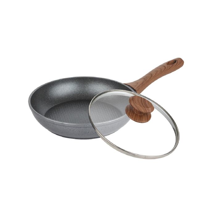 Сковорода 30 см с мраморным покрытием, с крышкой