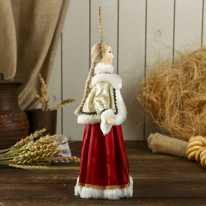 Сувенирная кукла "Девушка в бежевой шубке" 30х13 см МИКС