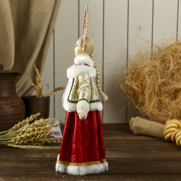 Сувенирная кукла "Девушка в бежевой шубке" 30х13 см МИКС