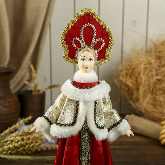 Сувенирная кукла "Девушка в бежевой шубке" 30х13 см МИКС