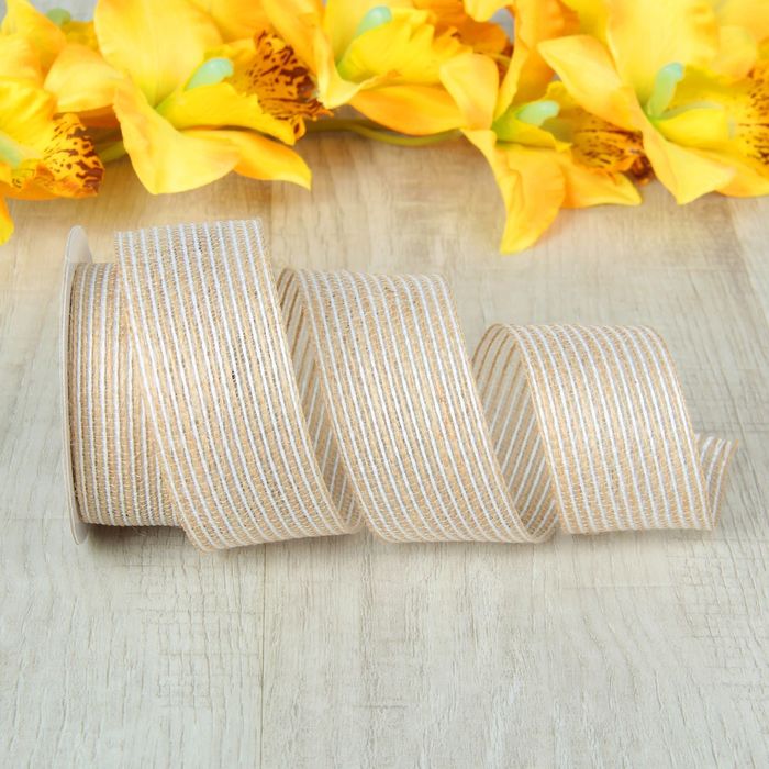 Лента холщовая "Полоски", 40мм, 4,5±1м, цвет бежевый