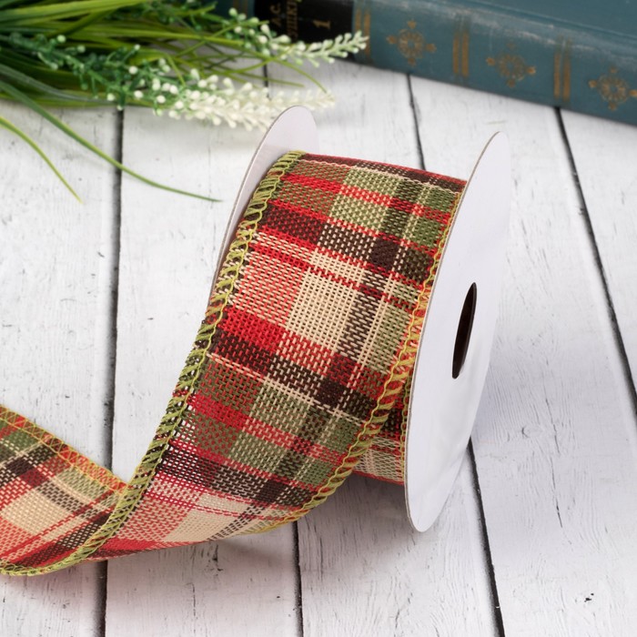 Лента холщовая "Клетка", 50мм, 4,5±1м, №25, цвет зелёный