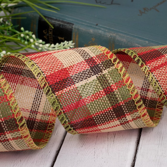 Лента холщовая "Клетка", 50мм, 4,5±1м, №25, цвет зелёный