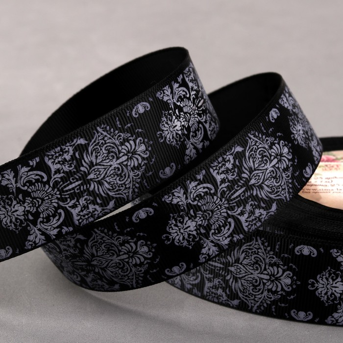 Лента репсовая "Дамаск", 25мм, 22±1м, цвет белый/чёрный