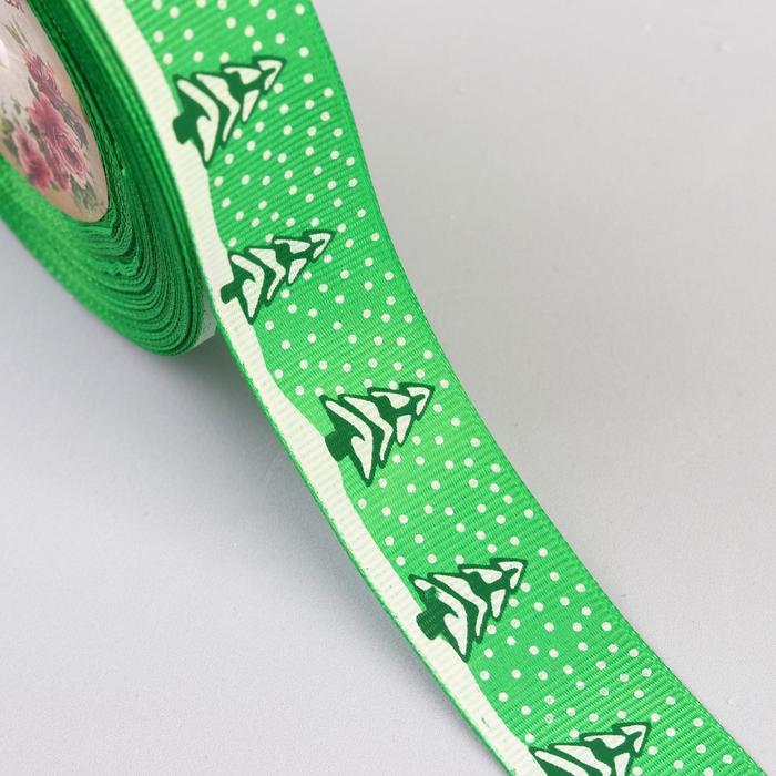 Лента репсовая "Ёлочки", 25мм, 22±1м, цвет зелёный