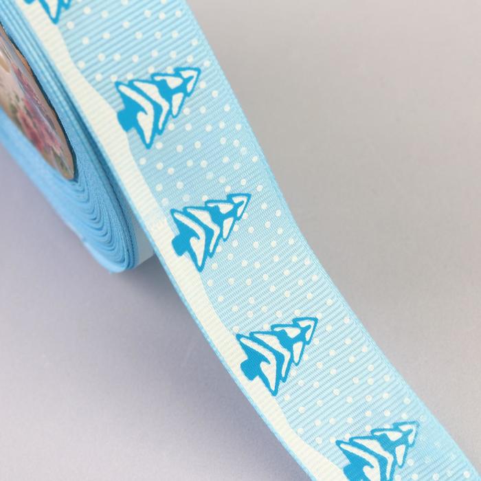 Лента репсовая "Ёлочки", 25мм, 22±1м, цвет голубой