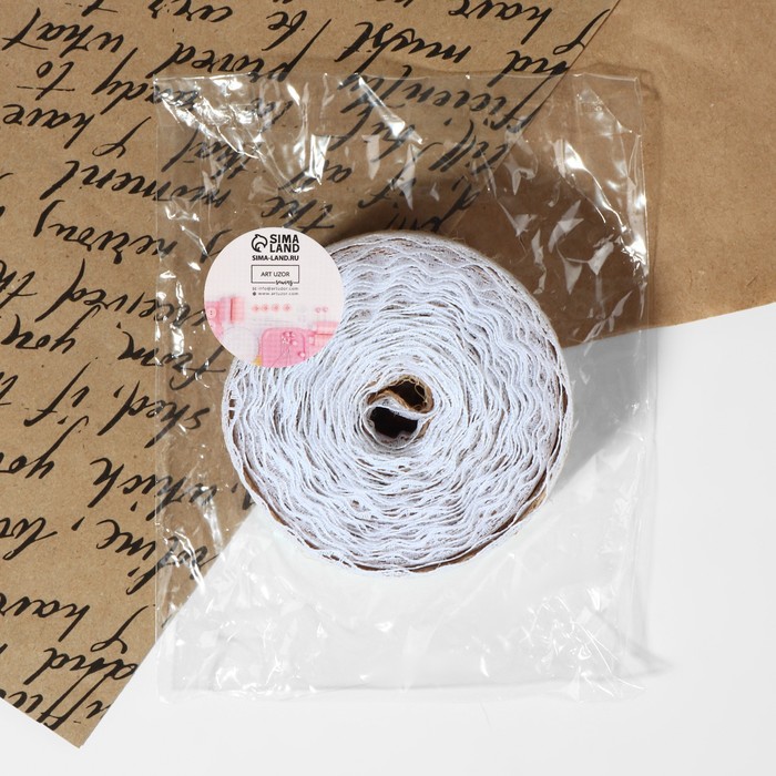 Лента холщовая, "Кружево", натуральная, 37мм, 4,5±1м, цвет белый