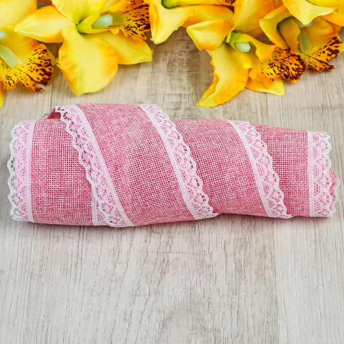 Лента холщовая, "Кружево", 60мм, 4,5±1м, цвет розовый