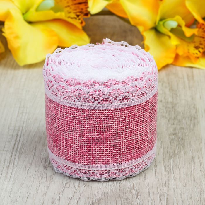 Лента холщовая, "Кружево", 60мм, 4,5±1м, цвет розовый