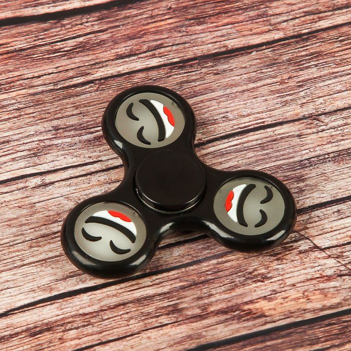 Спиннер "Смайл" черный, Флуоресцентный 6,5*6,5*1