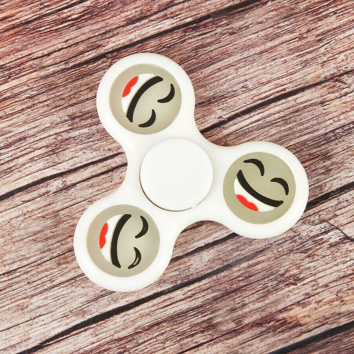 Спиннер "Смайл" белый, Флуоресцентный 6,5*6,5*1