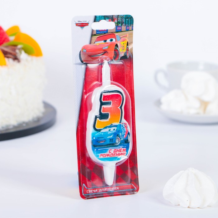 Свеча для торта цифра "Disney. Тачки" красная "3"