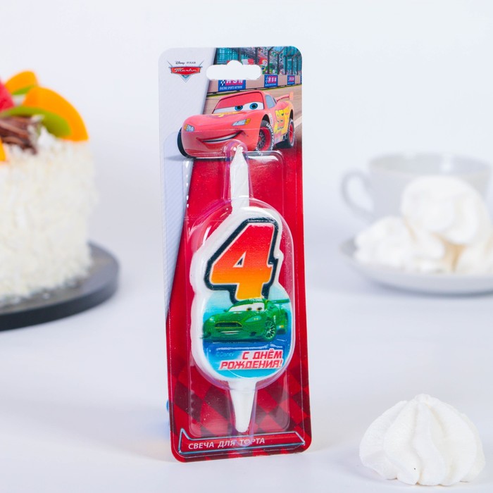 Свеча для торта цифра "Disney. Тачки" красная "4"