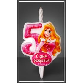 

Свеча для торта цифра "Disney. Принцесса Аврора" "5" розовая