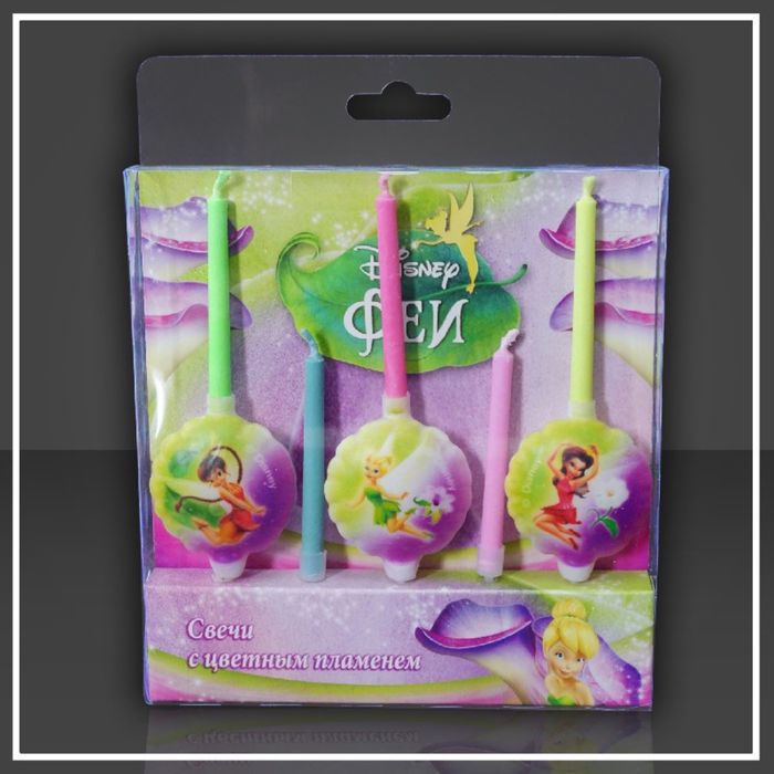 Набор свечей для торта "Disney. Феи" с цветным пламенем, 5 штук