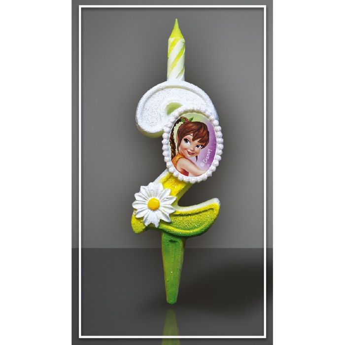 Свеча для торта цифра "Disney. Феи" бело-зелёная "2"