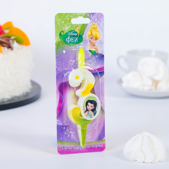 Свеча для торта цифра "Disney. Феи" бело-зелёная "3"