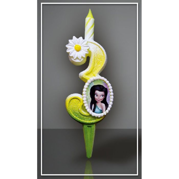 Свеча для торта цифра "Disney. Феи" бело-зелёная "3"