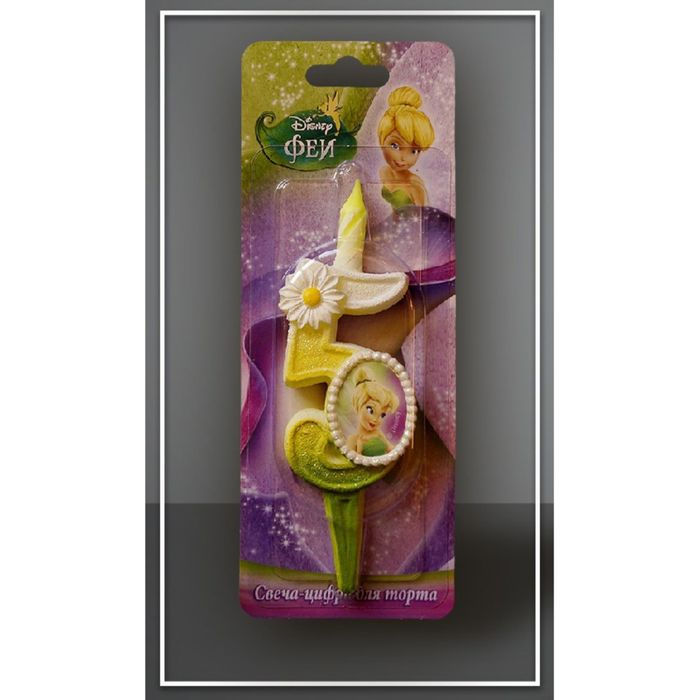 Свеча для торта цифра "Disney. Феи" бело-зелёная "5"