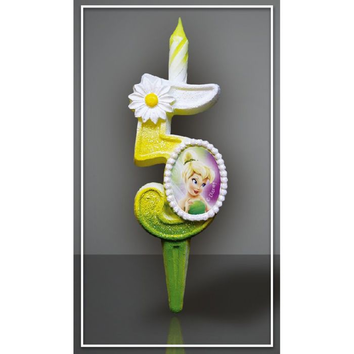 Свеча для торта цифра "Disney. Феи" бело-зелёная "5"